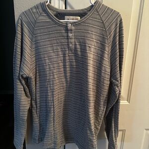 Original Penguin Gray and White Striped Long Sleeve Henley Size Large